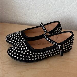 NWOT LINK Girl’s Black Embellished Jewel Rhinestone Mary Jane Ballet Flats
